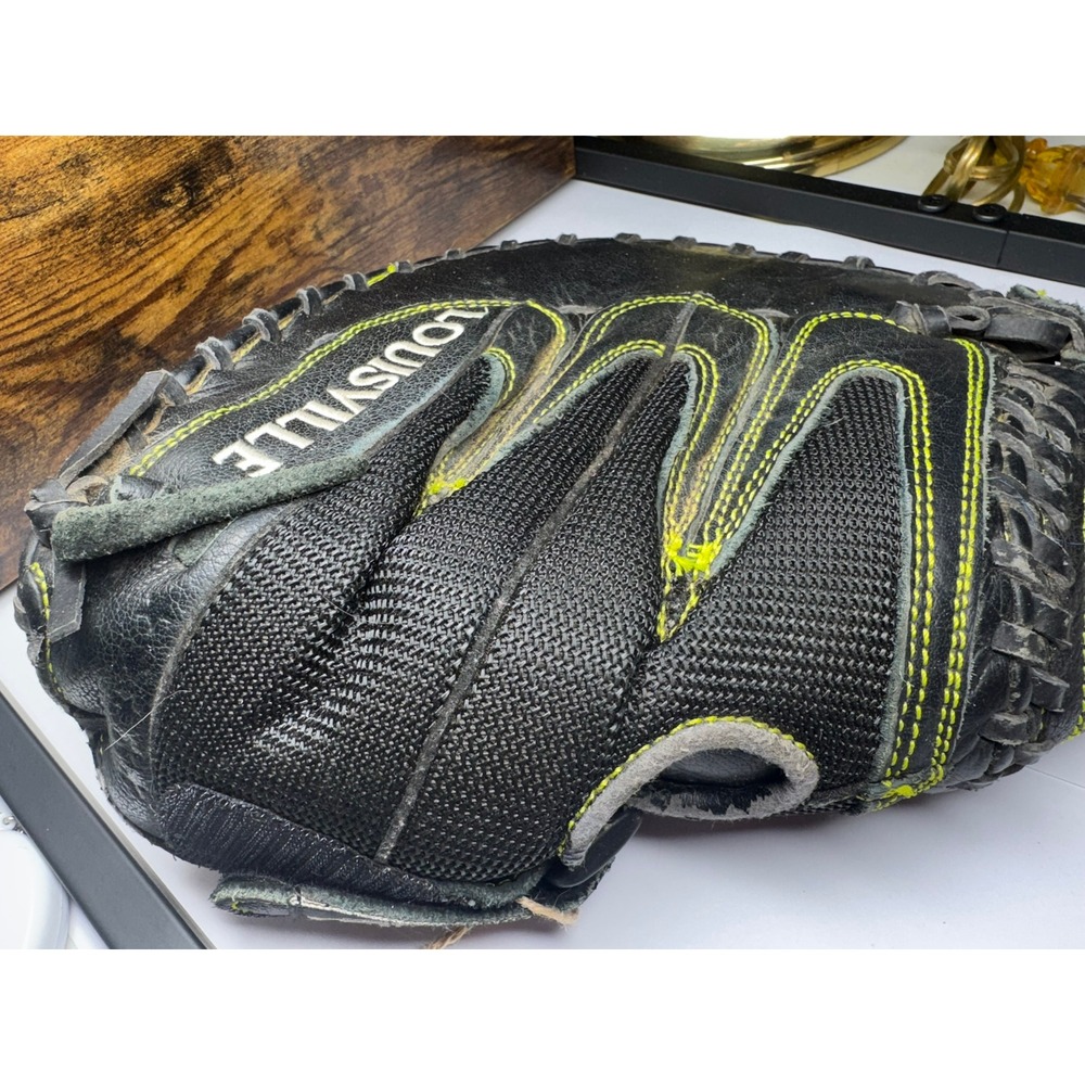 Louisville Slugger Catchers Mitt Black Leather Neon Yellow Baseball Glove